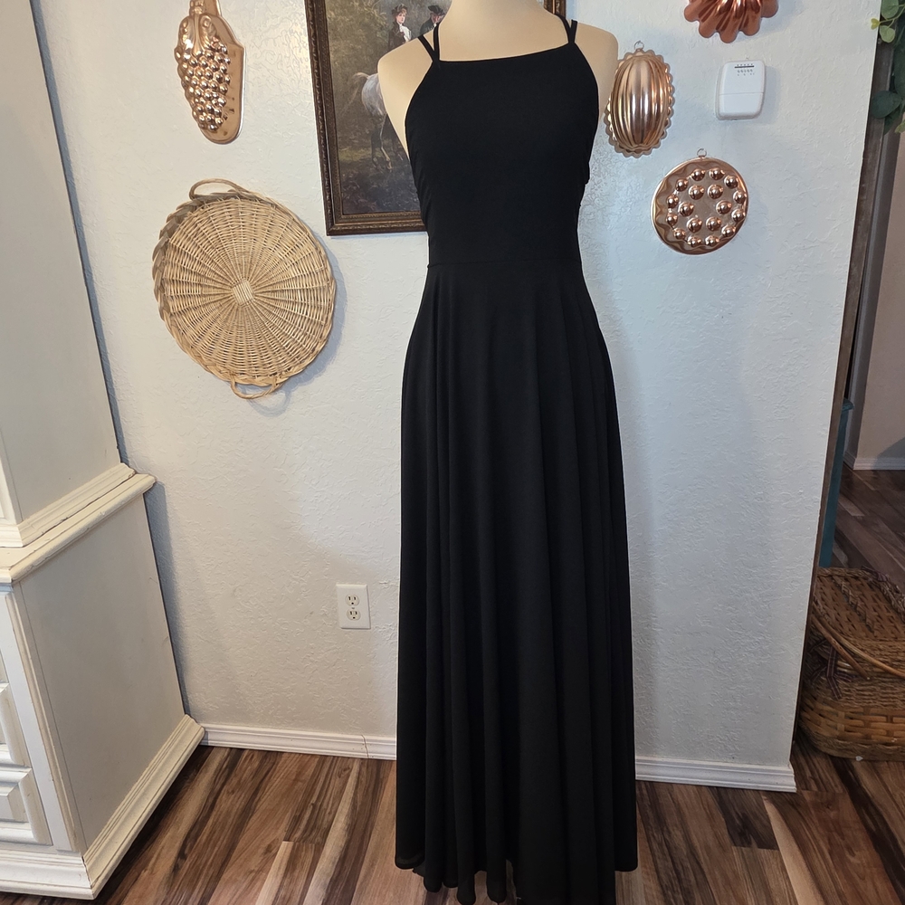 Lulus Black Lace-Up Back Maxi Dress Formal Old Hollywood Glamourous